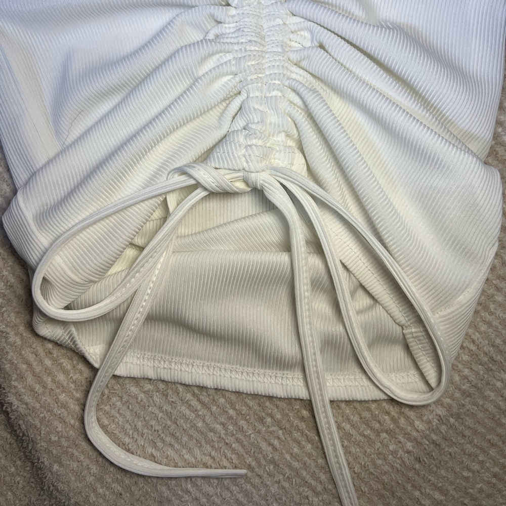 White Ruched Long-Sleeve Bodycon Dress - Picture 3 of 3